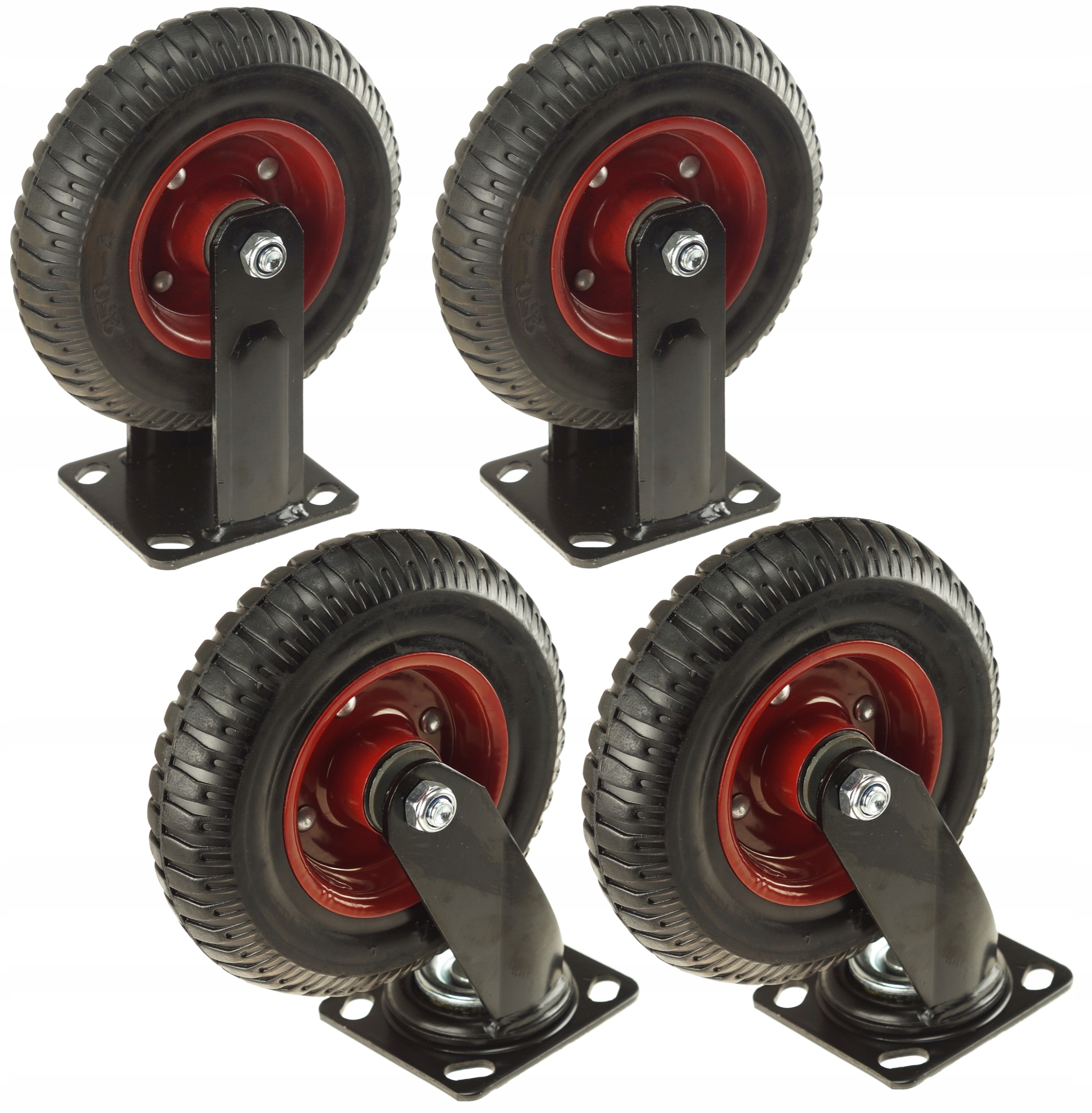 2× VOZÍKOVÉ KOLESO OTOČNÉ PLOŠINY 200 x 50 MM KOLESO 235 KG LOŽISKO + 2× VOZÍKOVÉ KOLESO PLNÉ PEVNÉ PLOŠINY 200 x 50 MM KOLIESKO 235 KG S LOŽISKOM